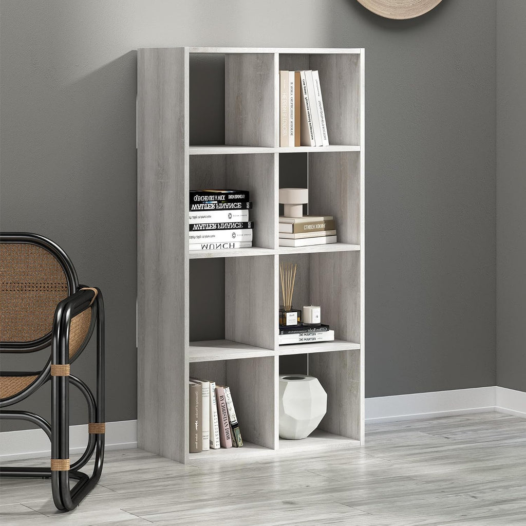 Signature Design by Ashley 8 Cube Storage Organizer Bookcase, Whitewash | Vertical or horizontal setup, Sturdy engineered wood (MDF/particleboard/plywood) and decorative laminate, Paxberry Series