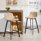 HOMCOM Bar Stools Set of 2 PU Leather Upholstery with Backrest Light Brown