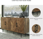 Signature Design by Ashley Accent Cabinet, Wood Credenza, Prattville | 68-inch contemporary credenza, Textured chevron doors, Durable solid and engineered wood construction, Multi-room use