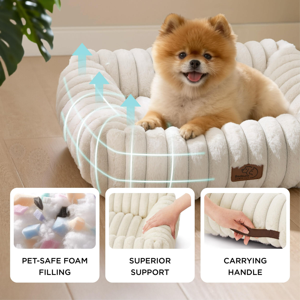 Bedsure ComfyFleece® Cute Dog Beds Large Sized Dog Washable，36in Cream
