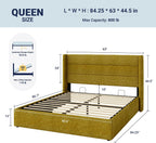 Allewie Queen Size Lift Up Hydraulic Storage Bed Frame Olive Yellow