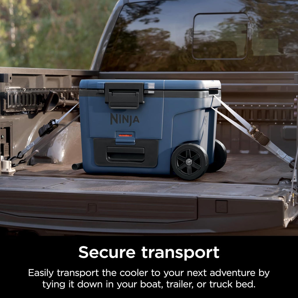 Ninja FrostVault™ 45qt Cooler with Wheels, Dry Storage, Lakeshore Blue | Ninja FrostVault's 45-qt capacity holds 68 cans, keeps food cool & dry, and rolls easily on all-terrain wheels