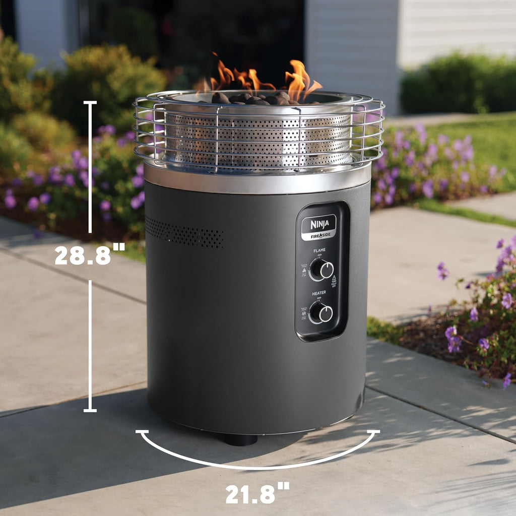 Ninja Fireside360 Fire Pit & Heater, 80,000 BTU, 3 Modes, Push Start, Gray | Ninja Fireside360 offers flame, heat, or both with up to 80,000 BTUs, hassle-free dial control, and smokeless design