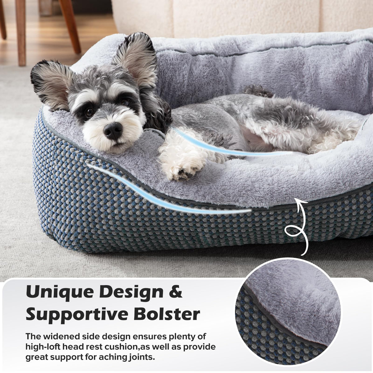 INVENHO Medium Dog Beds for Medium Dogs Washable, Rectangle Dog Bed Medium Size Dog, Orthopedic Dog Bed, Warming Soft Calming Sleeping Puppy Bed Durable Pet Bed with Anti-Slip Bottom M(30"x24"x9")