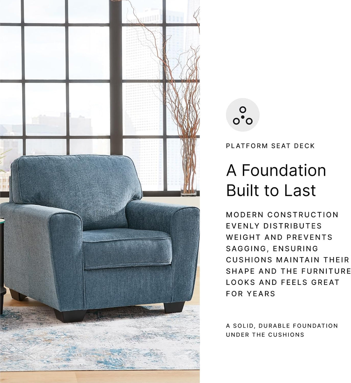 Signature Design by Ashley Cashton Oversized Accent Chair, Blue Arm Chair | Soft 100% polyester chenille, Durable wood and engineered wood frame, Spacious design for ultimate living room comfort