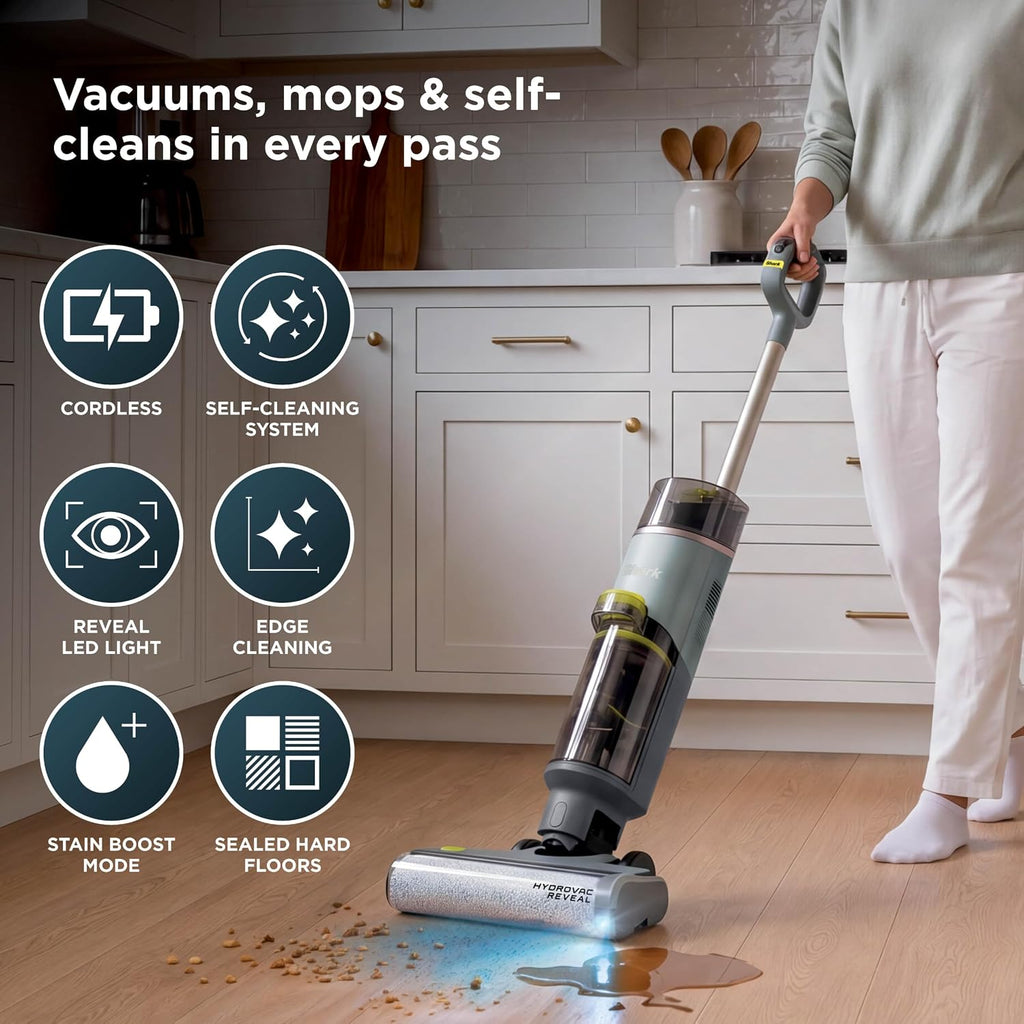 Shark HydroVac Reveal Cordless Vacuum, Mop and Self-Clean, Sage, WD322BRN
