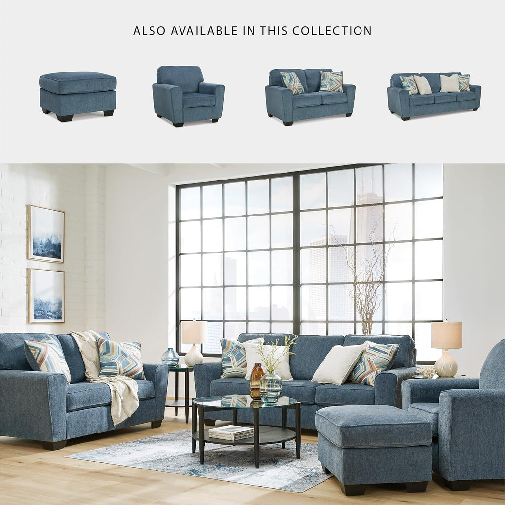 Signature Design by Ashley Ottoman, Cashton Blue Rectangular Foot Rest | 100% polyester Janiere chenille, Crosshatched weave, Ottoman foot rest, Firm foam cushion, Sturdy reinforced frame structure