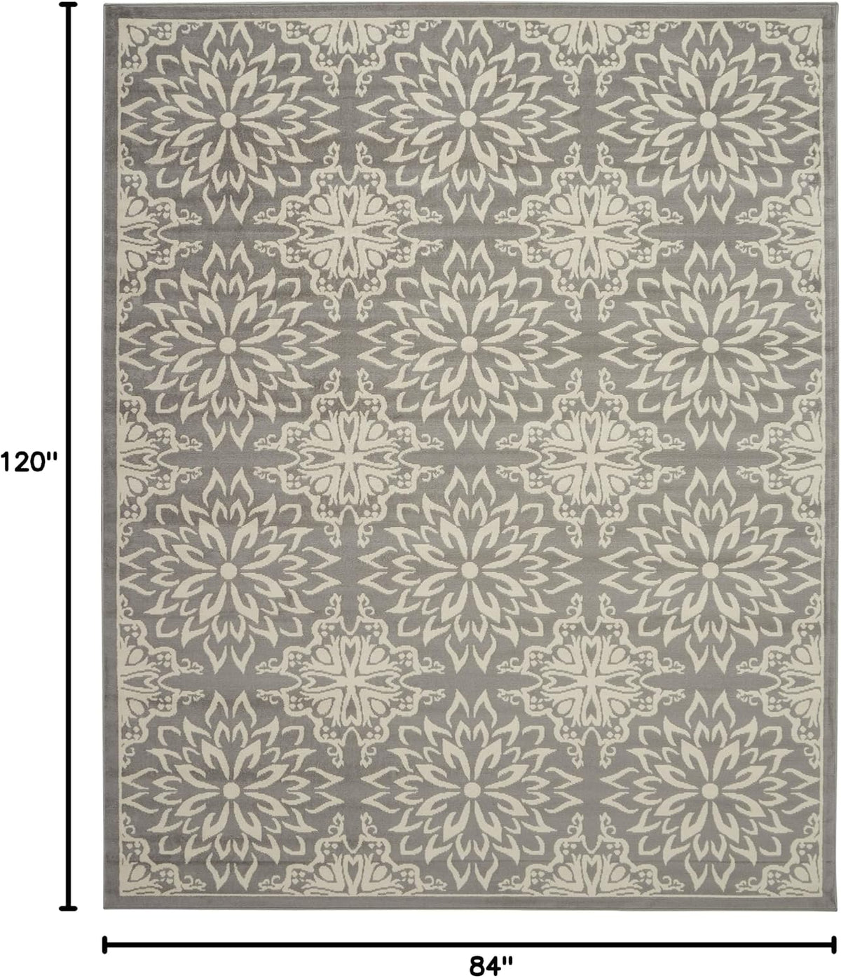 Nourison Home Jubilant Floral Ivory/Grey 7' x 10' Area-Rug, Easy-Cleaning, Non Shedding, Bed Room, Living Room, Dining Room, Kitchen (7x10)