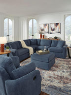 Signature Design by Ashley Modmax Oversized Square Accent Ottoman, Ink Blue | Stain-resistant Next-Gen Nuvella performance fabric, 32 in square footprint, Fits modular sectionals, No assembly required