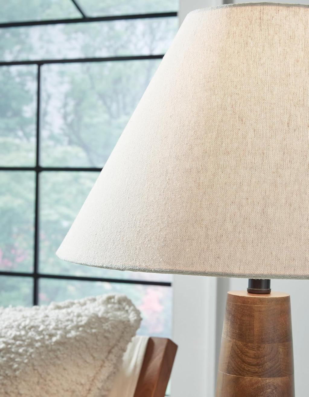 Signature Design by Ashley Danset 30" Tall Table Lamp, Honey Brown | Honey brown base crafted from wood products and other materials, Cotton empire hardback fabric shade, 3-way rotary switch