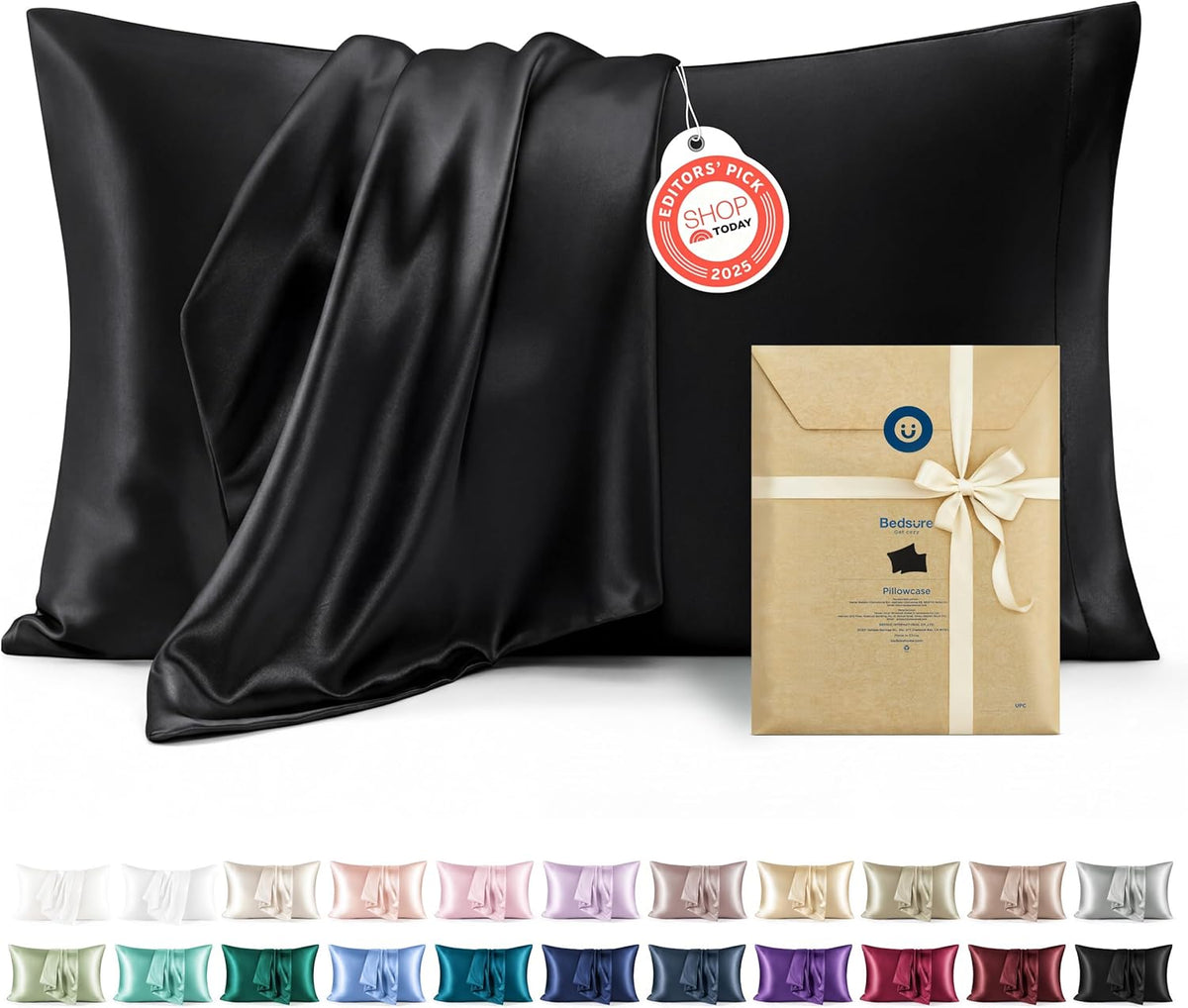 Bedsure Satin Pillowcase Standard Set of 2, Silky Pillow Cases, Beige