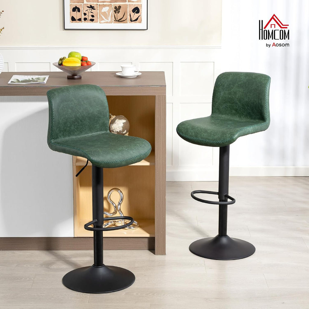 HOMCOM Bar Stools Set of 2 Height Adjustable, Backrest Footrest, Green