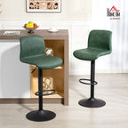 HOMCOM Bar Stools Set of 2 Height Adjustable, Backrest Footrest, Green