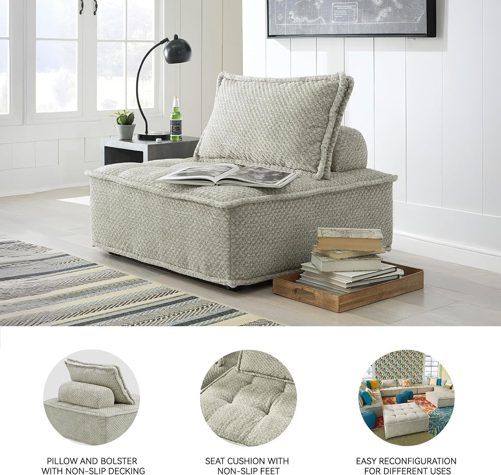 Signature Design by Ashley Oversized Armless Accent Chair, Taupe | Checkered polyester upholstery, Wood and engineered wood frame, Included bolster and toss pillows, Bales Series