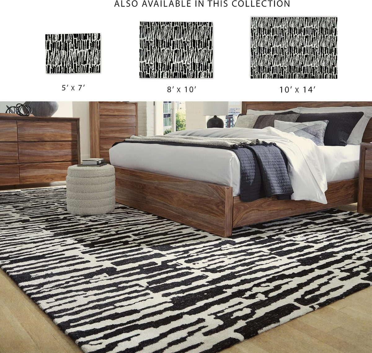 Signature Design by Ashley Area Rug, Abstract 10x14, Black/Ivory | Extra large modern abstract rug with medium 9 mm pile, 100% polyester for spacious living rooms, Bramshaw Series