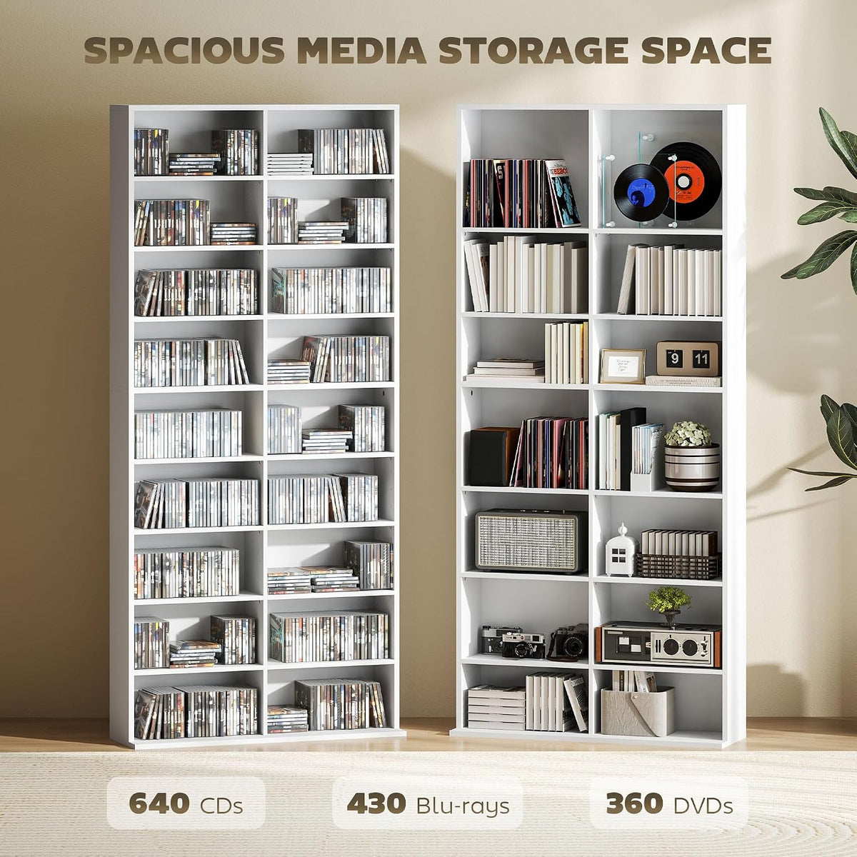 HOMCOM 640 CD/360 DVD Storage Unit with 18 Compartments, White