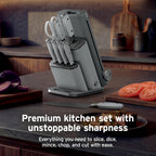 Ninja® NeverDull® 10-Pc German Steel Knife Set, Light Grey, NK32010GY1 | Stays razor-sharp 10+ years. Premium German steel. Removable sharpener stores in a drawer saving up to 35% more counter space