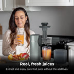 Ninja NeverClog 3-in-1 Juicer, Slicer & Shredder, 32oz Vessel, JC152 | NeverClog auger juices non-stop, plus slicing & shredding attachments. Total Pulp Control, 32-oz vessel, dishwasher safe