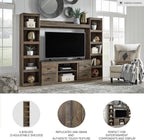 Signature Design by Ashley Trinell Media Pier, 72-Inch Rustic Bookcase | Durable engineered wood, Rustic replicated oak grain, 4 spacious shelves (3 adjustable), Versatile narrow bookshelf