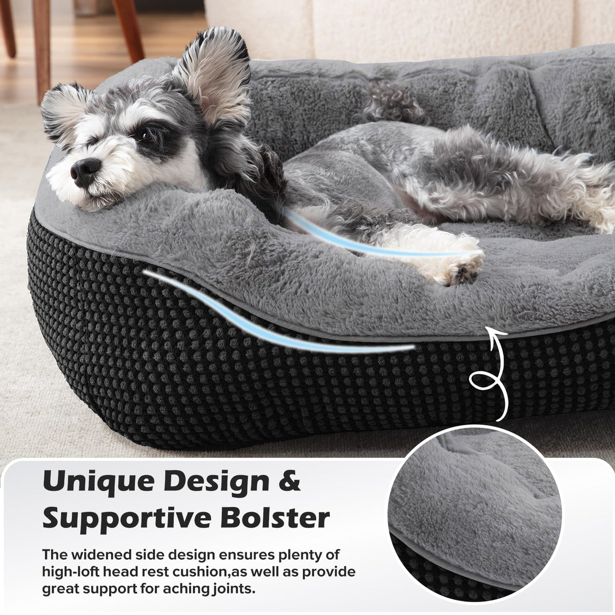 INVENHO Medium Dog Beds for Medium Dogs Washable, Rectangle Dog Bed Medium Size Dog, Orthopedic Dog Bed, Warming Soft Calming Sleeping Puppy Bed Durable Pet Bed with Anti-Slip Bottom M(30"x24"x9")
