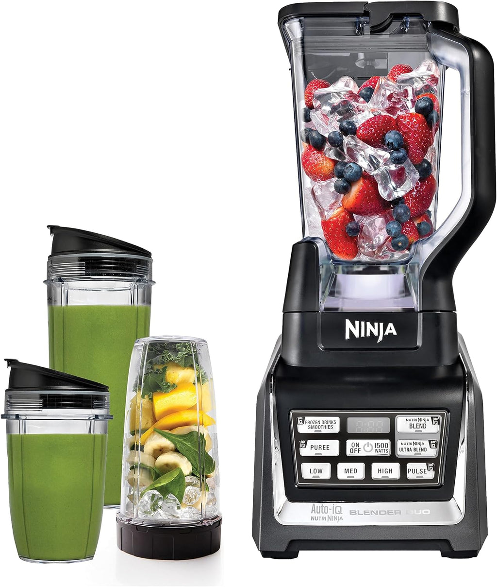 Ninja Nutri Personal & Countertop Blender, 1200W Auto-iQ, Black, BL642 | Auto-iQ base blends smoothies & shakes. 72-oz pitcher plus 18, 24 & 32-oz to-go cups w/ spout lids. Dishwasher safe.