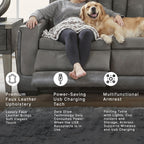 Signature Design by Ashley Faux Leather Power Reclining Sofa, Slate | 15-minute assembly, Zero gravity reclining couch, Drop-down table, Wireless charging, Power headrest, Next-Gen series