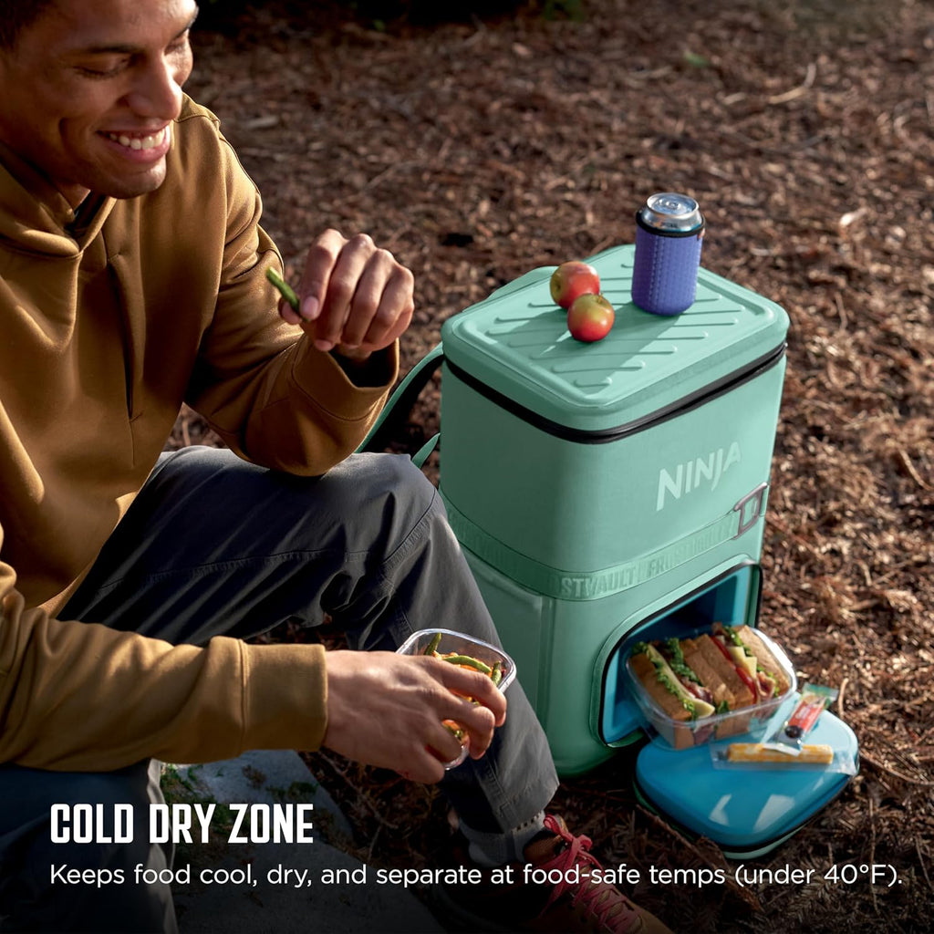 Ninja FrostVault™ Go XL Soft Backpack Cooler, Dry Storage, Cactus Green | Ninja FrostVault Go XL soft cooler, stays cool for hours with a leakproof, easy-access lid, and carries like a backpack