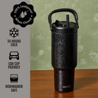 Ello Oasis Go+ 32oz Tumbler with Top Handle and Retracting Straw | Reusable Insulated Stainless Steel Cup, 100% Leakproof Water Bottle, 24 Hours Cold, Cup Holder Friendly For Travel | Black Lace