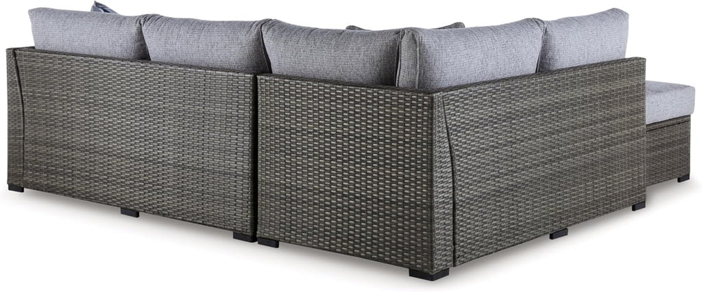 Signature Design by Ashley Petal Road 4-Piece Outdoor Patio Furniture Set, Modular Loveseat Sectional with Storage Table, Rust-Free Aluminum and Resin Wicker, Ideal for Backyard Seating, Gray