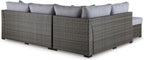 Signature Design by Ashley Petal Road 4-Piece Outdoor Patio Furniture Set, Modular Loveseat Sectional with Storage Table, Rust-Free Aluminum and Resin Wicker, Ideal for Backyard Seating, Gray