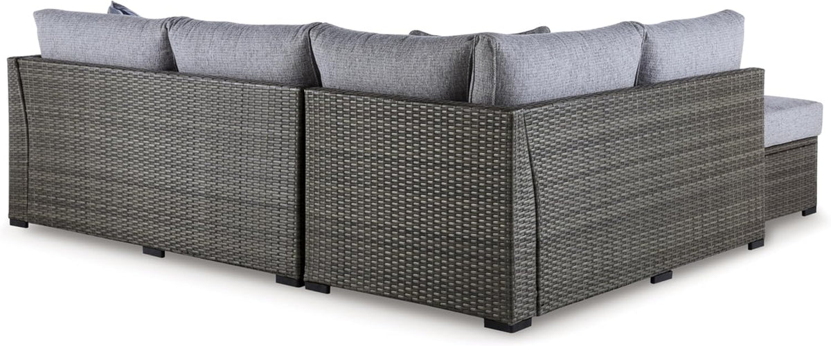 Signature Design by Ashley Petal Road 4-Piece Outdoor Patio Furniture Set, Modular Loveseat Sectional with Storage Table, Rust-Free Aluminum and Resin Wicker, Ideal for Backyard Seating, Gray