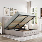 Allewie Queen Size Lift Up Storage Button-Tufted Bed Frame Light Beige