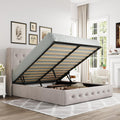 Allewie Queen Size Lift Up Storage Button-Tufted Bed Frame Light Beige