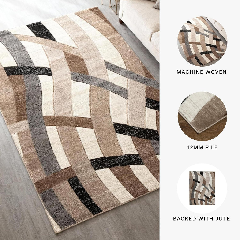 Signature Design by Ashley 7x10 Area Rug, Modern Geometric | Carved 12 mm high-low pile for tactile texture, Stain-resistant polypropylene large living room rug, Jacinth Series