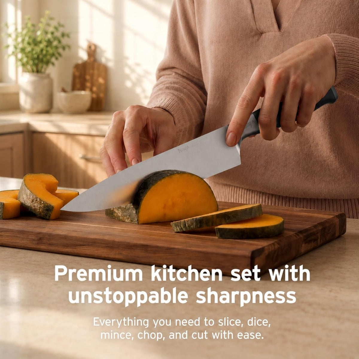 Ninja® NeverDull® 10-Pc German Steel Knife Set, Black, NK32010BK1 | Stays razor-sharp 10+ years. Premium German steel. Removable sharpener stores in a drawer saving up to 35% more counter space