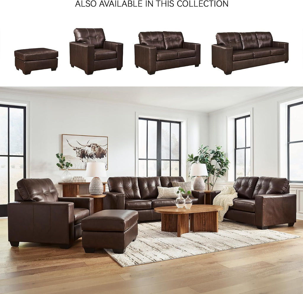 Signature Design by Ashley Santorine Contemporary Leather and Faux Leather Rectangular Ottoman, Top Grain Cushion, Rectangular Footrest and Coffee Table for Living Room, 34" W, Dark Brown