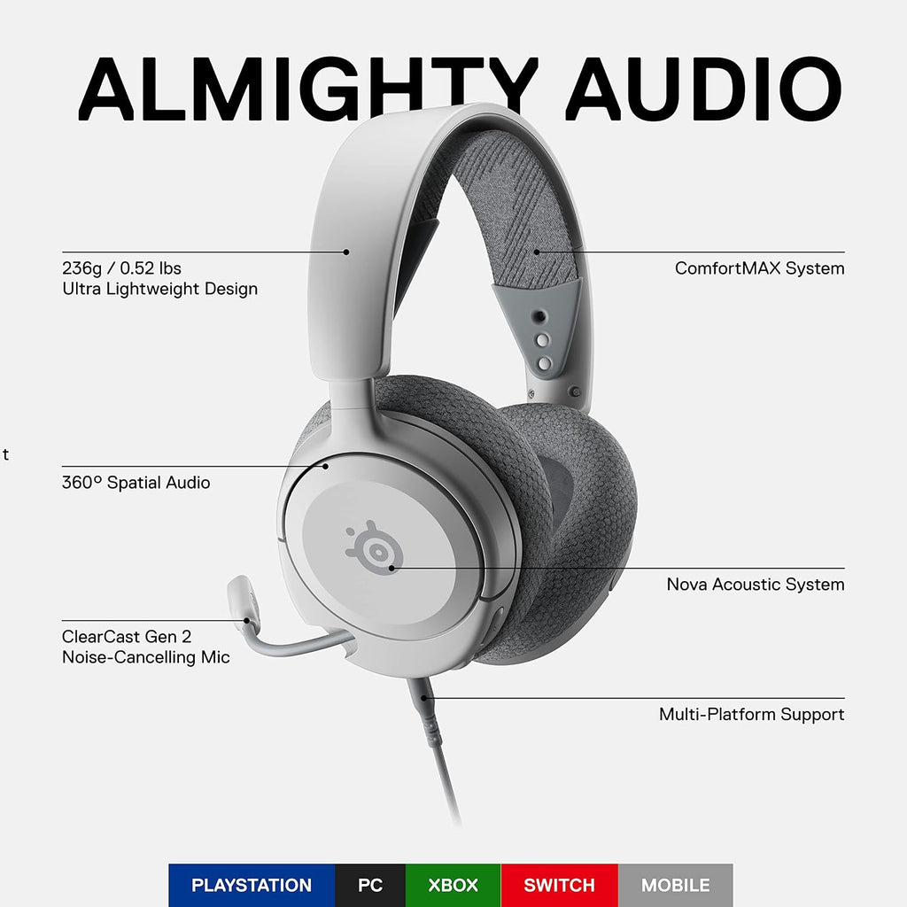 SteelSeries Arctis Nova 1P for PlayStation - PS5 Gaming Headset - Hi-Fi Drivers - 360° Spatial Audio - AirWeave Memory Foam Ear Cushions - Lightweight - Also compatible with PC, Xbox - White