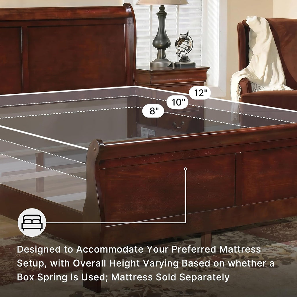 Signature Design by Ashley Alisdair King Wood Sleigh Bed, Dark Brown | King sleigh bed frame, Curved Louis Philippe style headboard, Box spring required, Veneers, wood and engineered wood