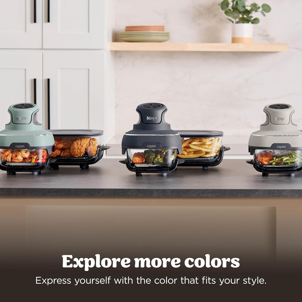 Ninja Crispi Glass Air Fryer, 4-in-1, Green, FN101SG | Max crisp, bake, air fry, recrisp, 450F max, 4 Qt and 6 Cup containers, PFAS-free glass