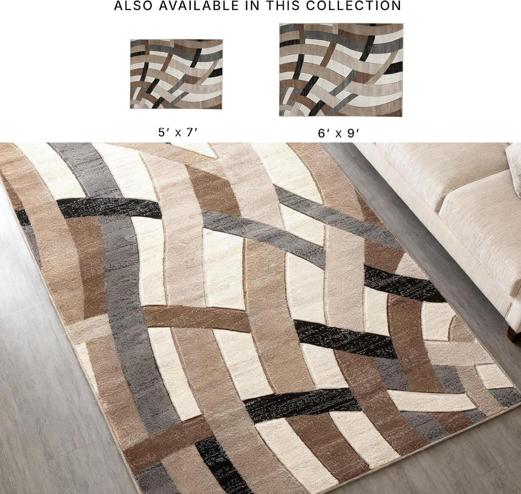 Signature Design by Ashley 7x10 Area Rug, Modern Geometric | Carved 12 mm high-low pile for tactile texture, Stain-resistant polypropylene large living room rug, Jacinth Series