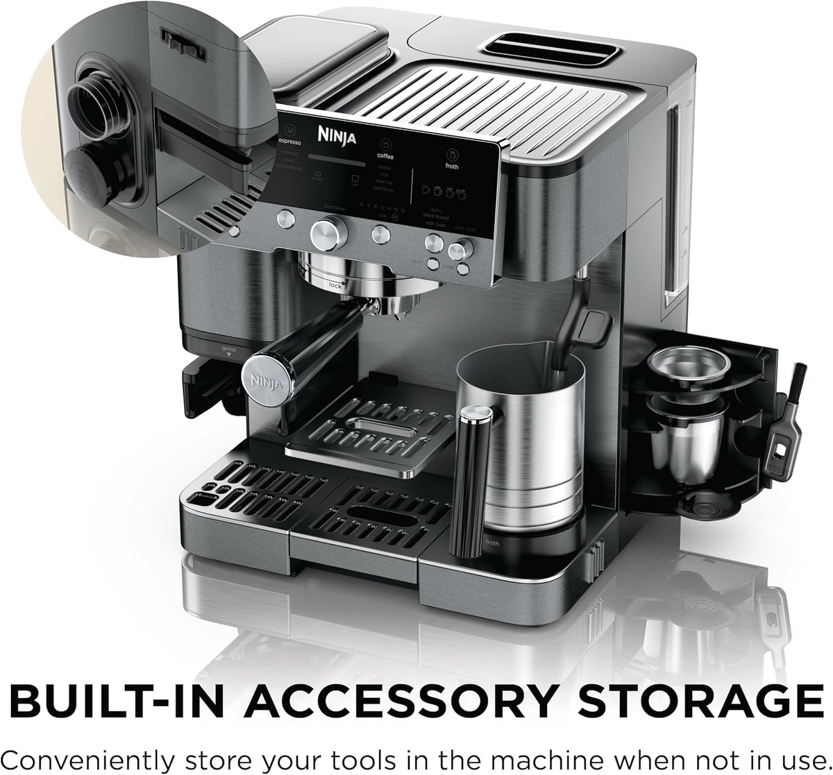 Ninja Luxe Café Premier Espresso & Rapid Cold Brew, Gunmetal, ES601GM | Drip Coffee, Built-in Coffee Grinder, Hands-Free Milk Frother, Assisted Tamper for Cappuccinos & Lattes