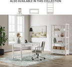 Signature Design by Ashley Robbinsdale Home Office Desk Chair, Farmhouse | Solid wood frame, 360-degree swivel, Tufted light gray fabric, Smooth casters, Adjustable height