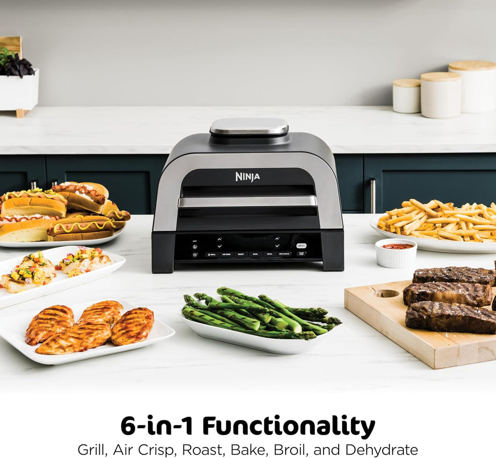 Ninja® Foodi® Smart XL 6-in-1 Indoor Grill & Air Fryer, Black/Silver, DG551 | Smart Cook System & Foodi Smart Thermometer, XL capacity, perfect doneness, rare to well done. 6-in-1: Grill, Air Fry & more.