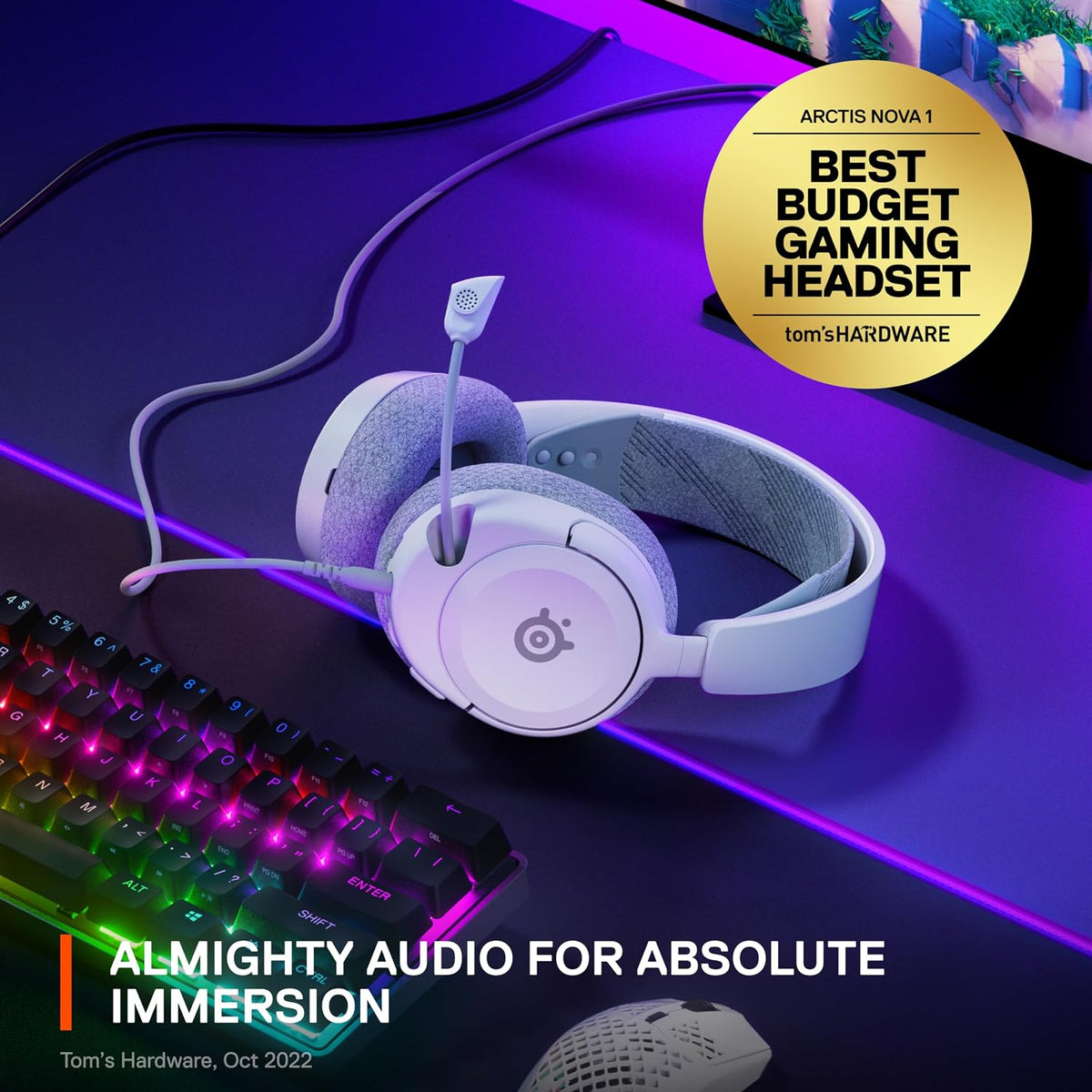 SteelSeries Arctis Nova 1 - Gaming Headset for PC, PS5, PS4, Switch, Xbox - Hi-Fi Drivers - 360° Spatial Audio - AirWeave Memory Foam Ear Cushions - Ultra Lightweight - White