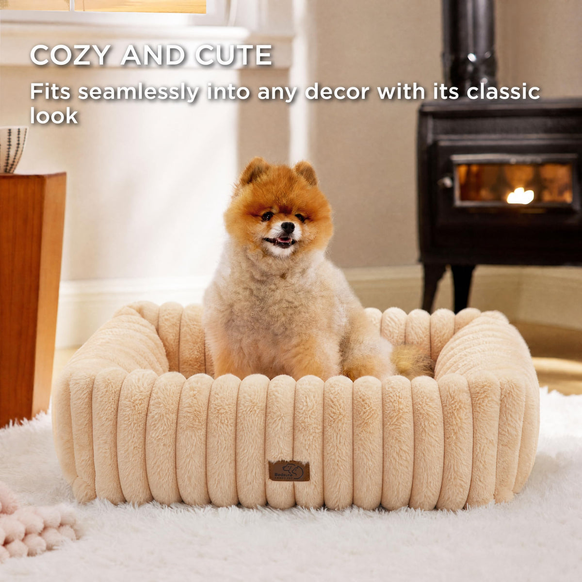 Bedsure ComfyFleece® Cute Dog Beds Large Sized Dog Washable，36in Cream