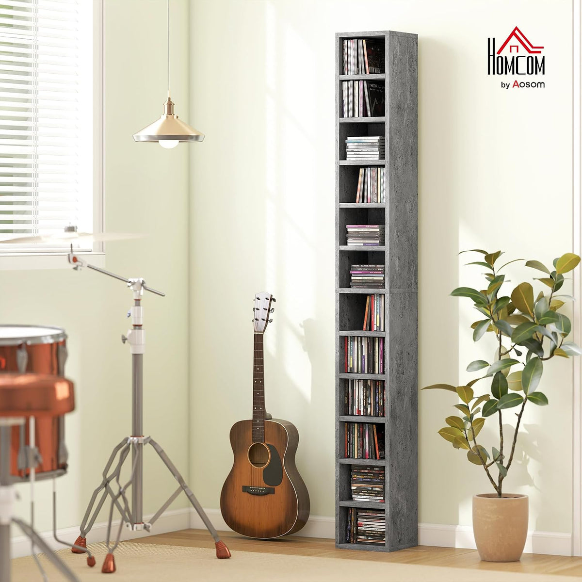 HOMCOM 204 CD Storage Unit Narrow CD Rack 12 Tiers 175 cm, Grey