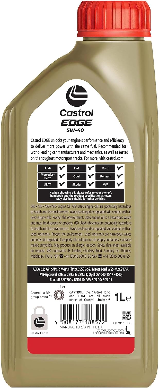 Castrol EDGE 5W-40 Advanced Full Synthetic Engine Oil, 1L