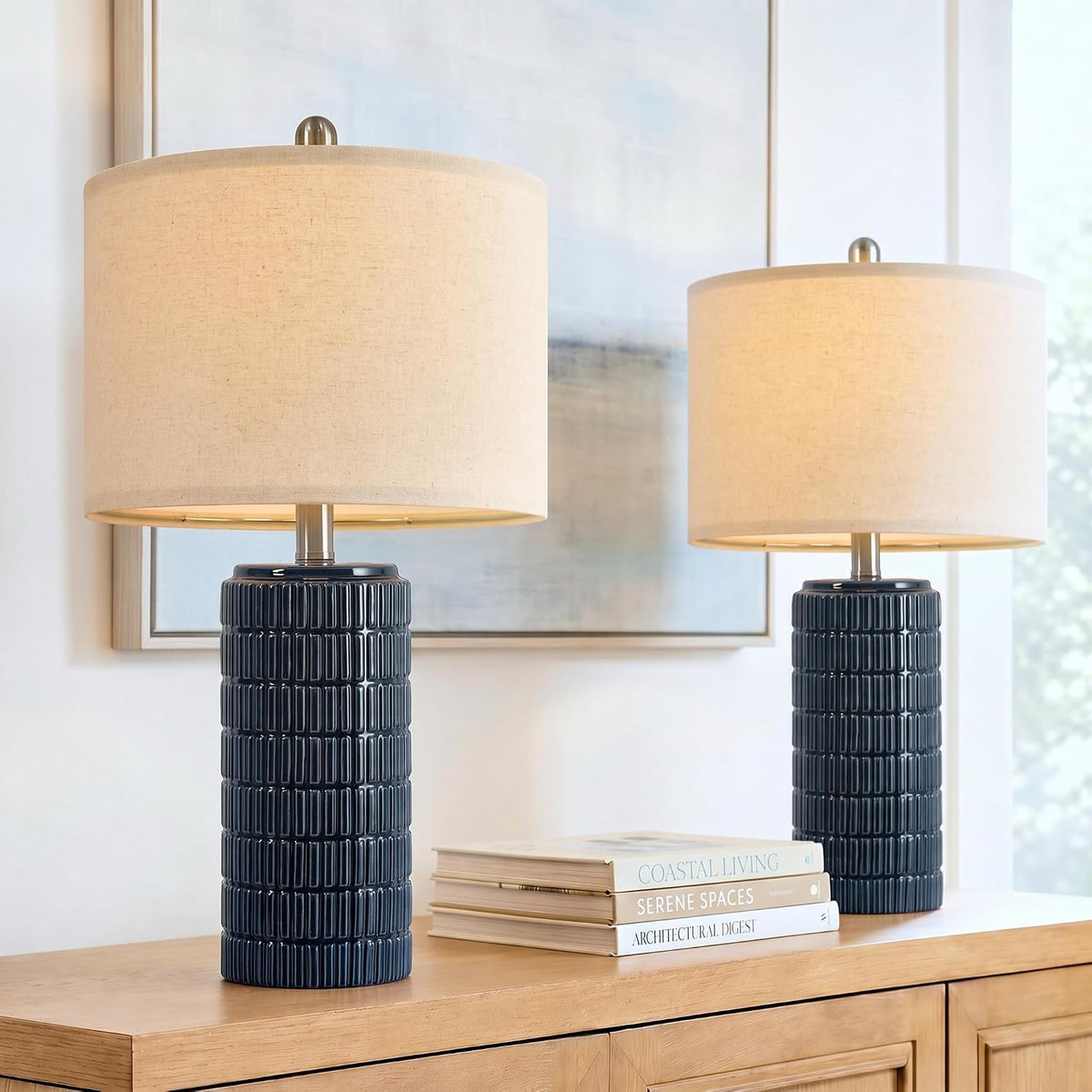 PoKat 23" Modern Ceramic Table Lamp Set of 2 for Living Room Bedroom, White