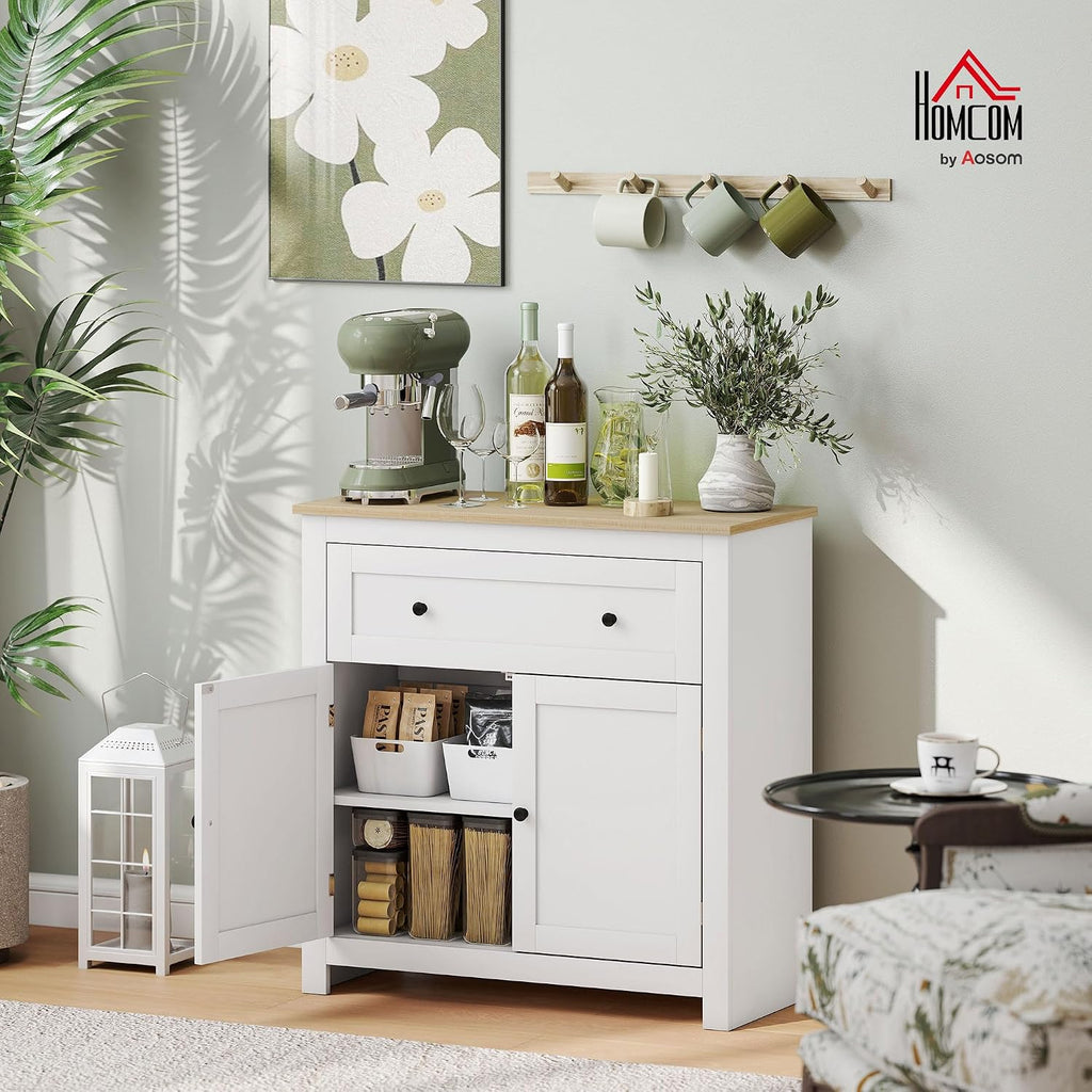 HOMCOM Sideboard Storage Cabinet with Drawer and Double Doors White
