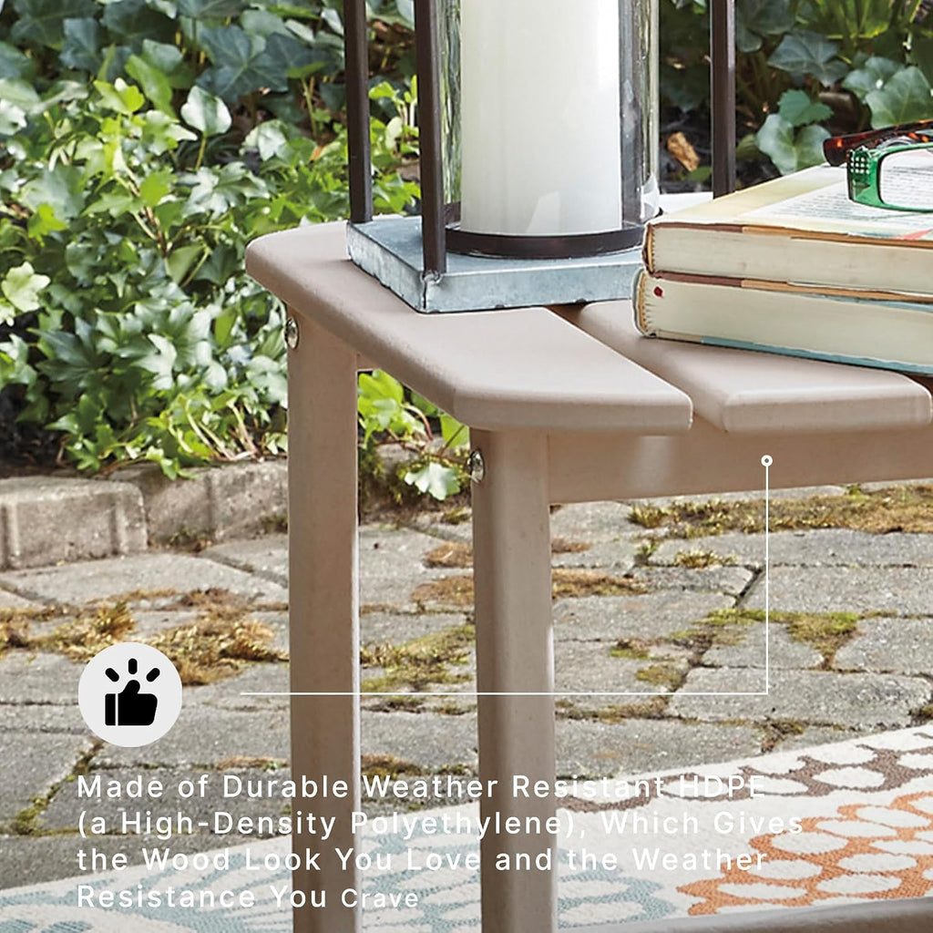 Signature Design by Ashley 1-Piece Outdoor Side Table, Driftwood | Durable weather resistant HDPE, Self-draining slatted top, Compact 15x19-inch footprint, Sundown Treasure Series
